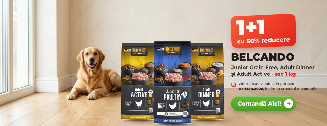 Oferta Belcando 1 kg Junior Grain Free, Adult Dinner și Adult Active – 1+1, al doilea sac cu 50% reducere